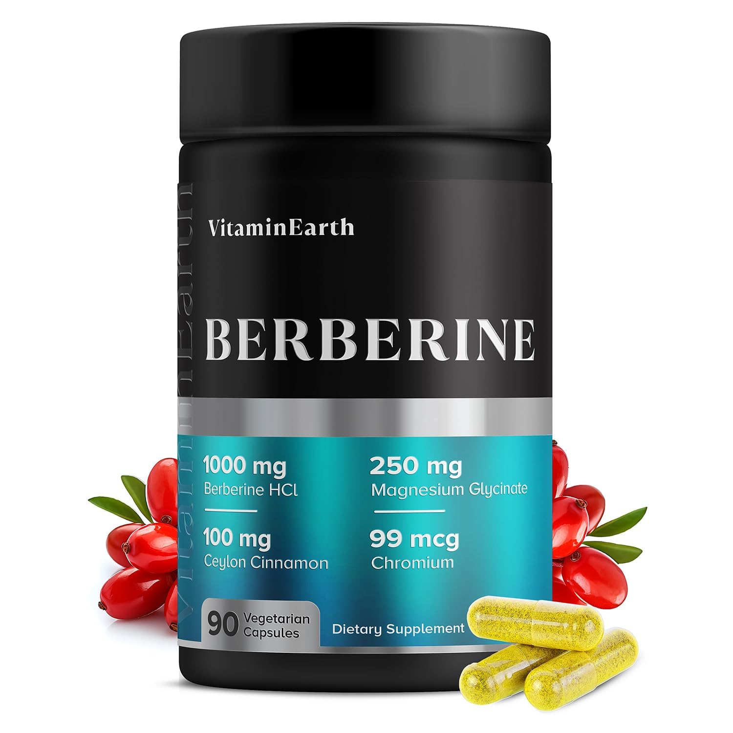 Berberine Complex – 1000mg Berberine HCl with Magnesium, Ceylon Cinnamon & Chromium – Metabolic Wellness Support – Vegan, Non-GMO, 90 Capsules