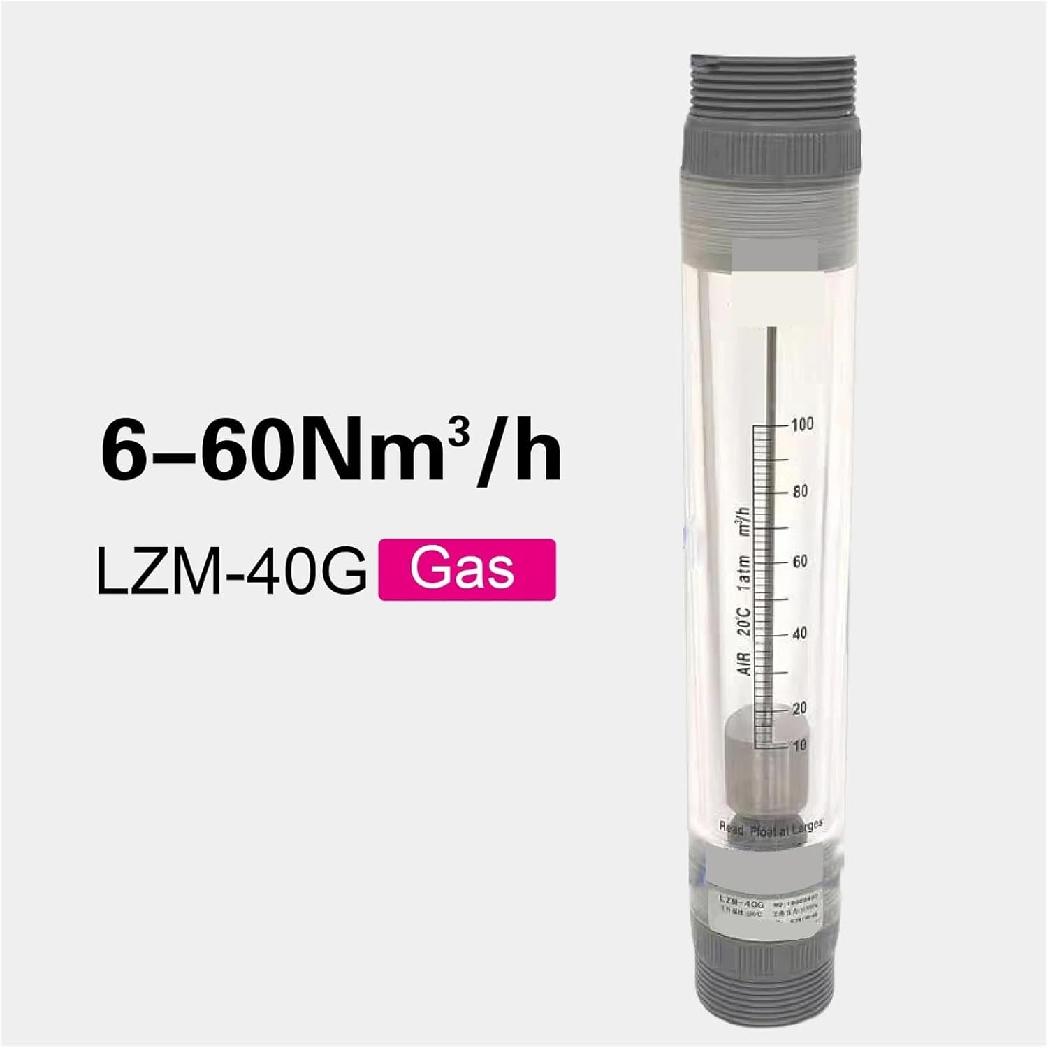 Pipeline Acrylic Gas Flow Meter Industrial Variable Area Indicator(6-60m3-h)