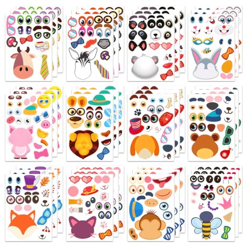 36 feuilles Créer un visage animal autocollants autocollant stickers sticker gommettes enfants 2 3 4 5 6 ans mignons bambin garçon fille A