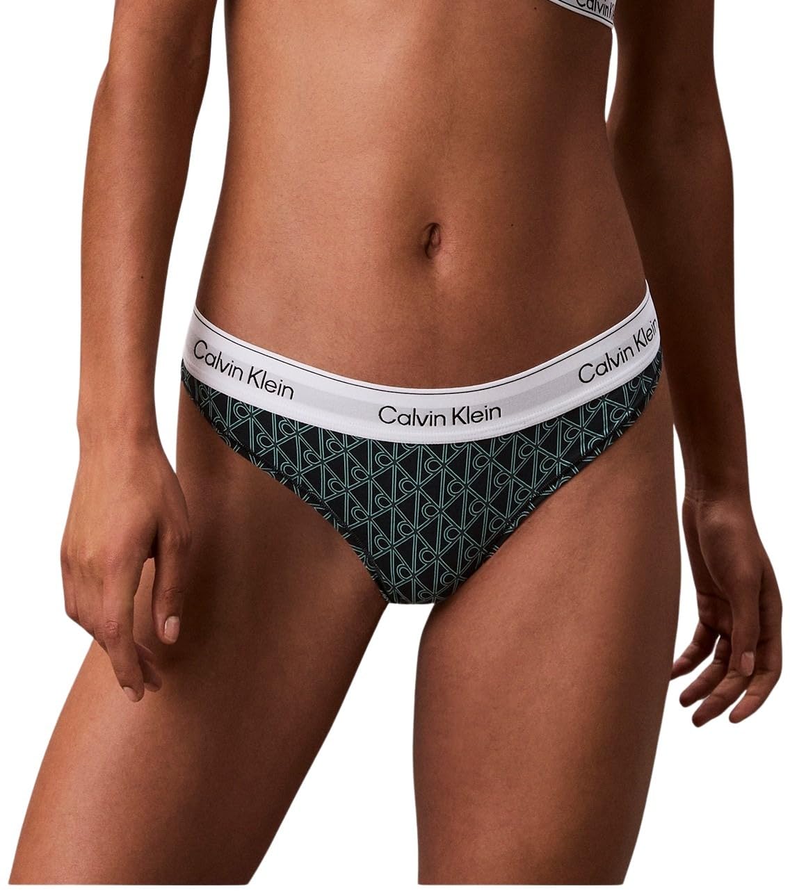 Calvin Klein Women’s Stretch Thong, Green (Bijou Modern Emblem Outline+Stratif), XL