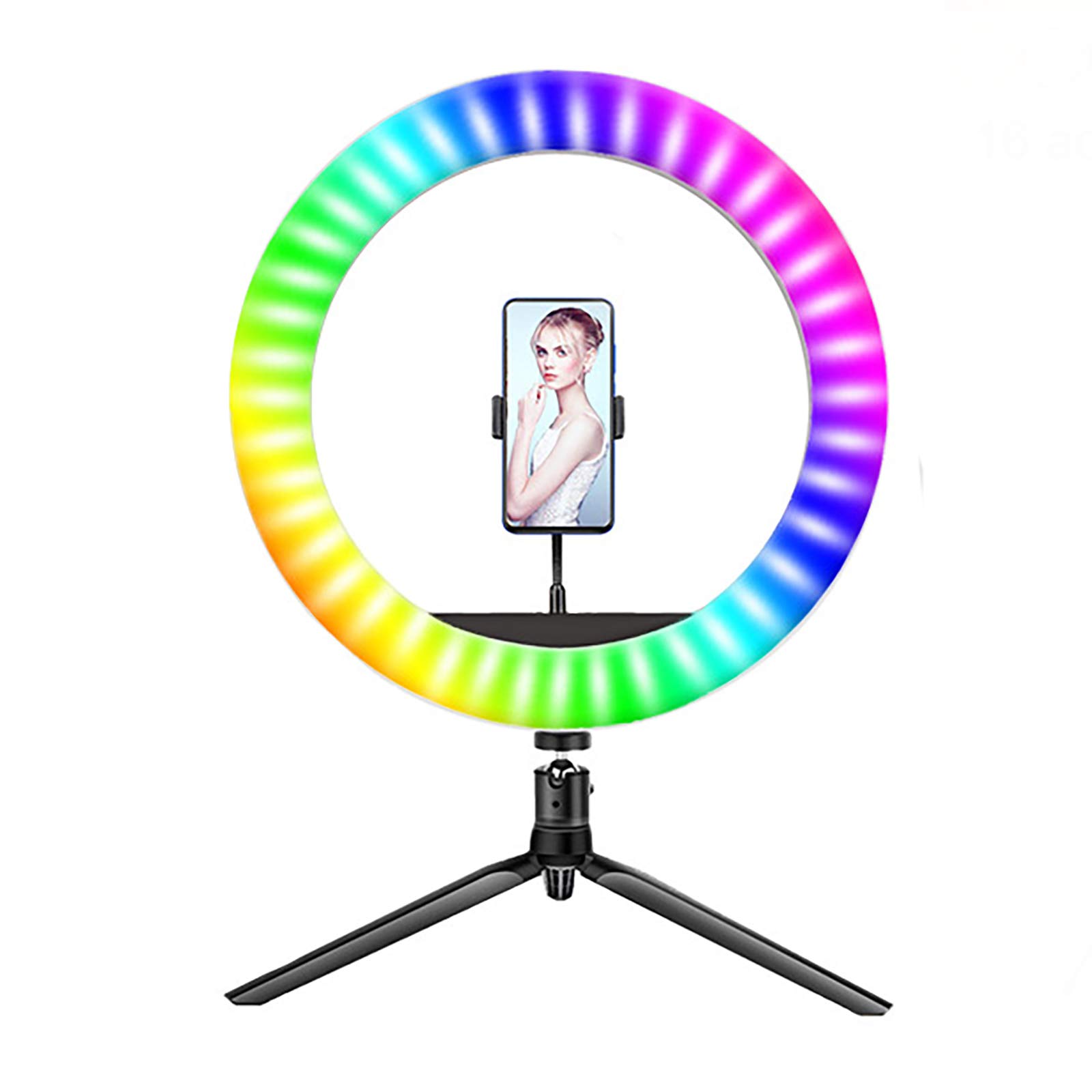 Luce ad Anello da 10 Pollici, Luce Selfie RGB a 16 Colori con Supporto treppiede e Supporto Telefono, Luce Circolare Fotocamera a LED dimmerabile Il Trucco Live Streaming
