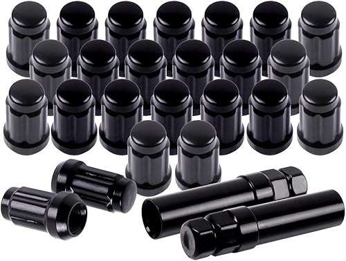 Miniatura 1 de SCITOO Tuercas de rueda M12 x 1.5, 24 piezas con 2 llaves negras, estriado para llave de enchufe de extremo de cierre de unidad, rosca de 0.472 in x