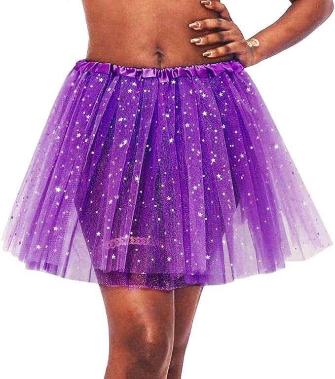 Sinalty Layered Tulle Tutu Skirt Star Ballet Dance Tutu Rave Tutu Skirts Costume for Women and Girls (Purple)