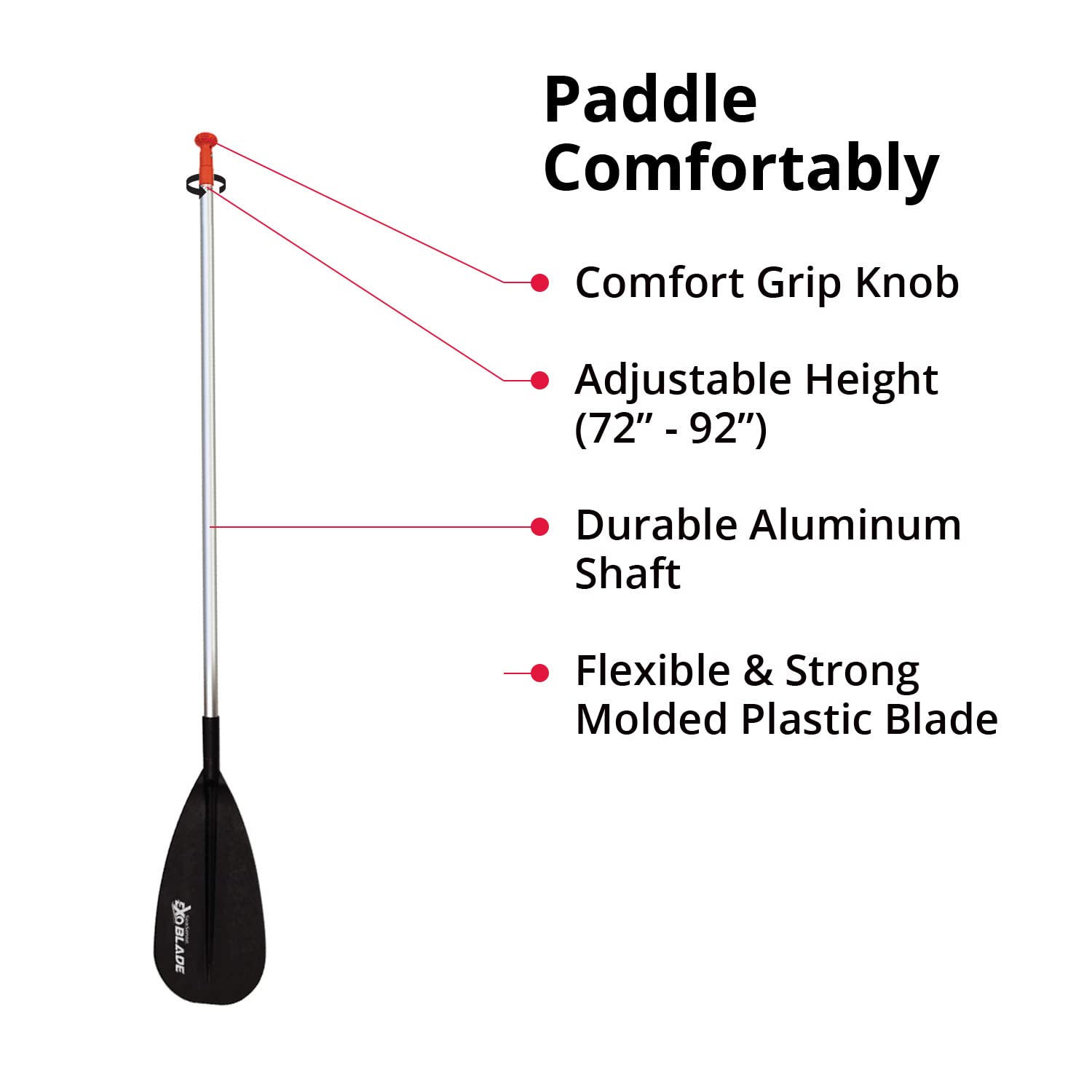 SeaSense Ex-O Blade 1 Adjustable Stand-Up Kayak Paddle, Black & Silver, 72” - 92” - Aluminum Shaft, Comfort Grip Knob - for Adults, Great for Recreational Paddling, Touring, Racing & SUP Yoga