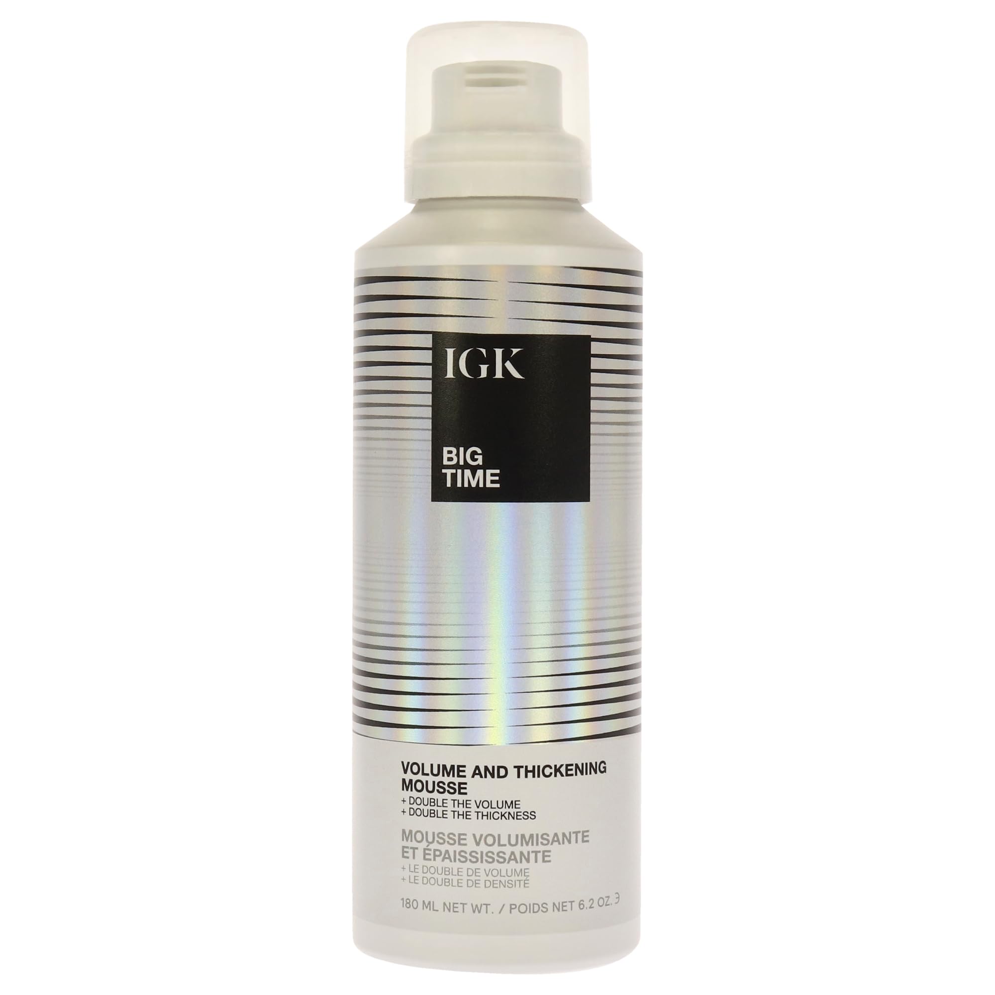 IGK BIG TIME Volume & Thickening Mousse | Moveable + Fullness + Frizz Control | Vegan + Cruelty Free | 6.2 Oz