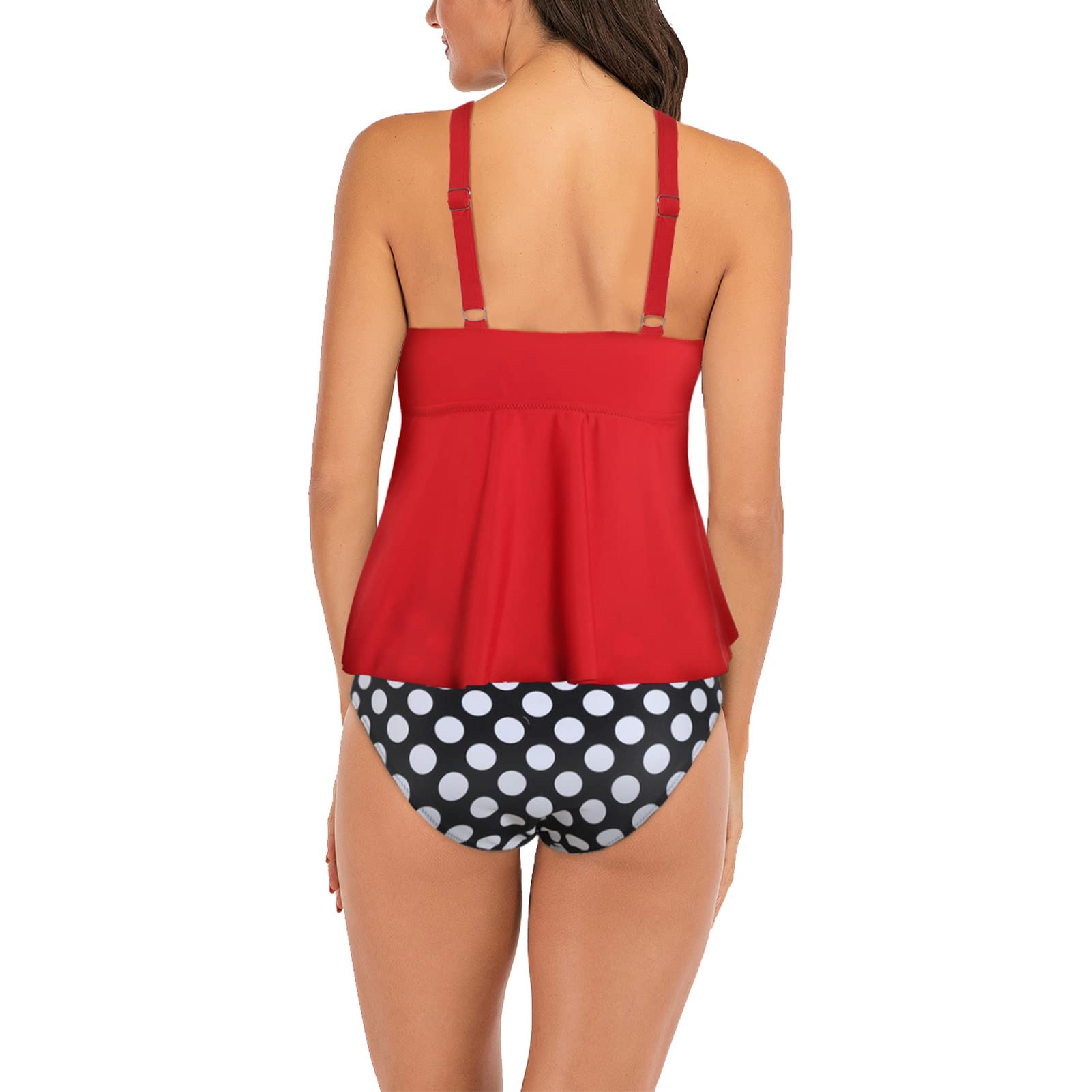 Tankini Swimsuit, Fashionable Two Piece Bathing Suit Elastic Elegant Soft for Hot Spring Bath XXL Red-image-38