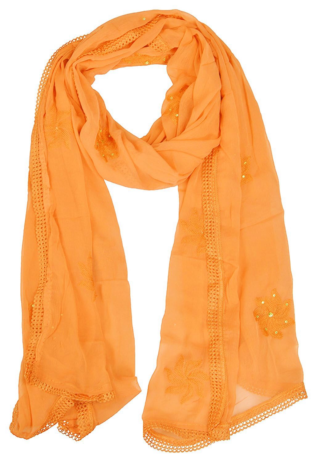 YOUTHQUAKE Flower Embroidered Diamond Work Chiffon Dupatta for Womens & Girls With 4 Side Lace