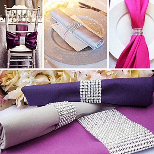 100 x Round Serviette Holder, with Diamond and Bow, with Fastening, Decoration for Christmas Parties, Weddings silver - Image 2