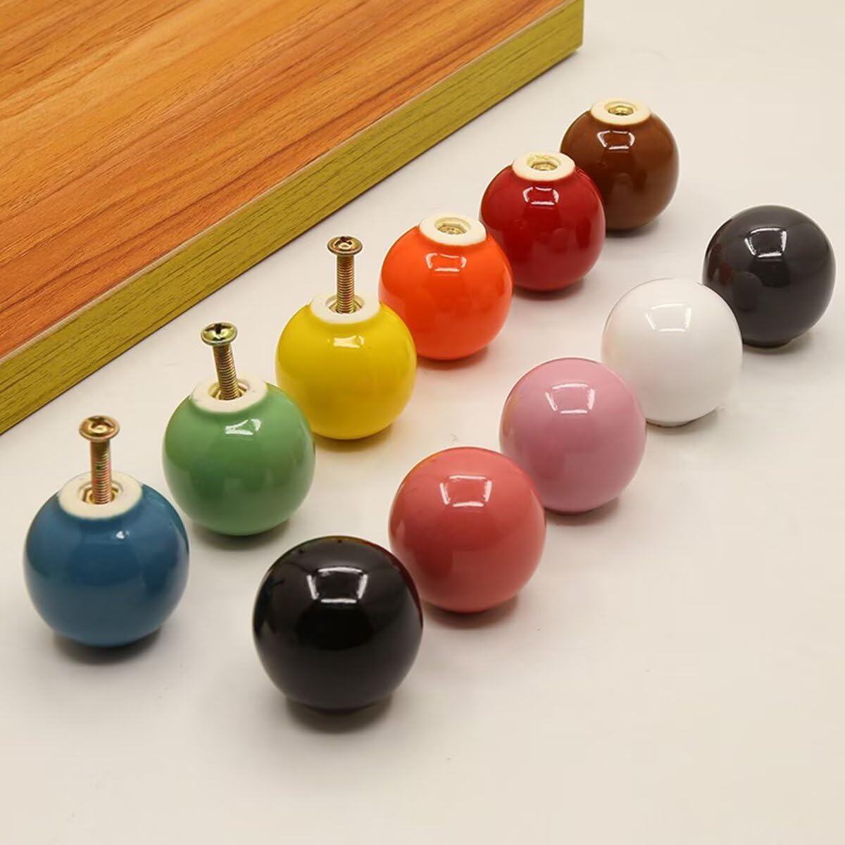 Maniglie per mobili Set di 6, pomelli in Ceramica a Forma di Palla Arancione Viti Diametro 33 mm Rotondo Mobili per Ufficio e casa Mobili da Cucina, cassetti Ante per armadi