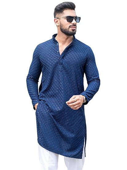 Men's Chikankari Embroidered and Sequence Only Kurta