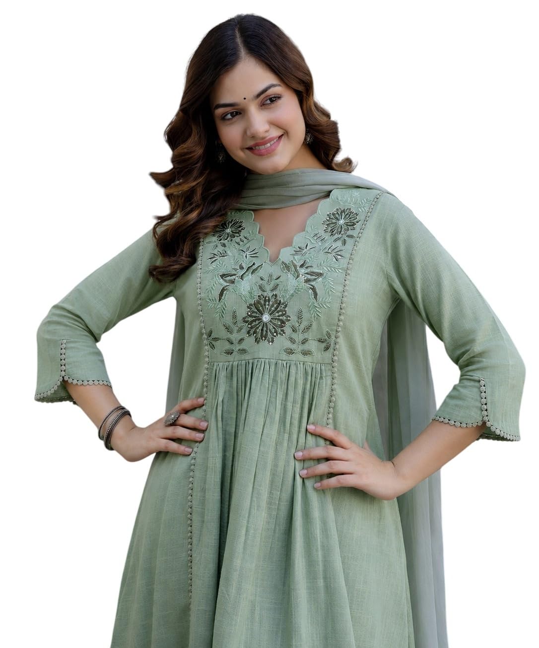 Women's Pure Cotton Anarkali Embroidered Ethnic Kurta Set with Palazzo Pant Dupatta Set for Women, 3 Piece Kurti with Dupatta Kurta Set for Party, Office Wear Salwar Suit-image-48