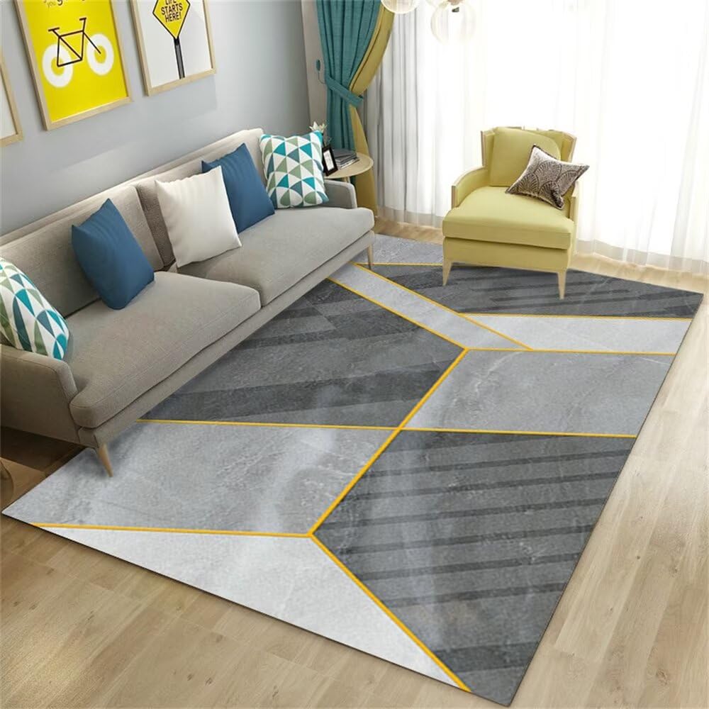 Tapis de chambre adulte moderne gris 170x240cm avec motif marbre doré pour grand tapis de salon