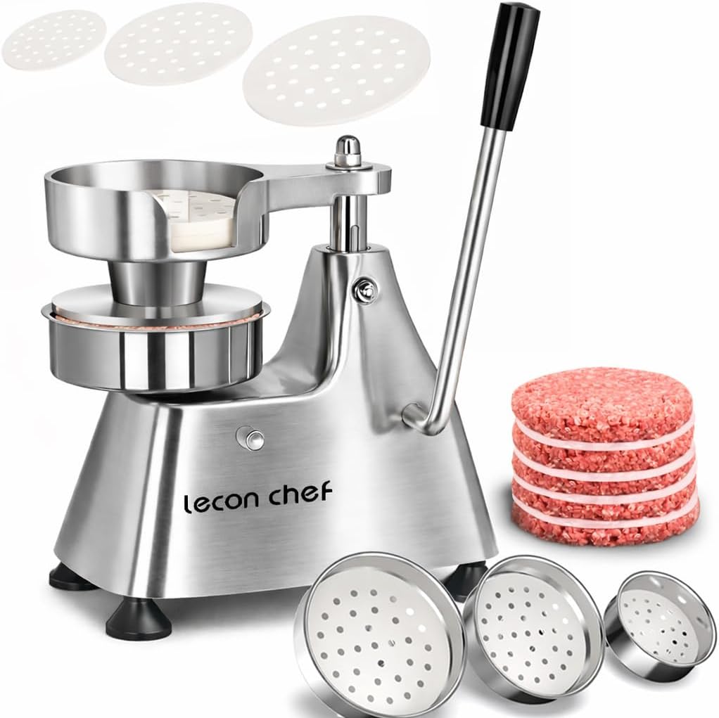 Commercial Burger Patty Maker 3 in 1, Hamburger Press Patty Maker with 4/5/6 Inch Interchangeable Molds, Meat Forming Processor, 1200 PCS Patty Papers for Beef Pork Chicken Patty