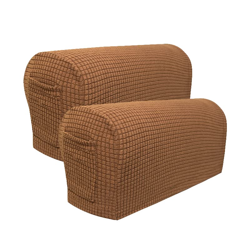 Set of 2 Sofa Armrest Cover Soft Stretch Arm Cover for Recliners Sofas Chairs Washable Arm Covers Couch Furniture Armrest Protector Covers with Pocket (Coffee)
