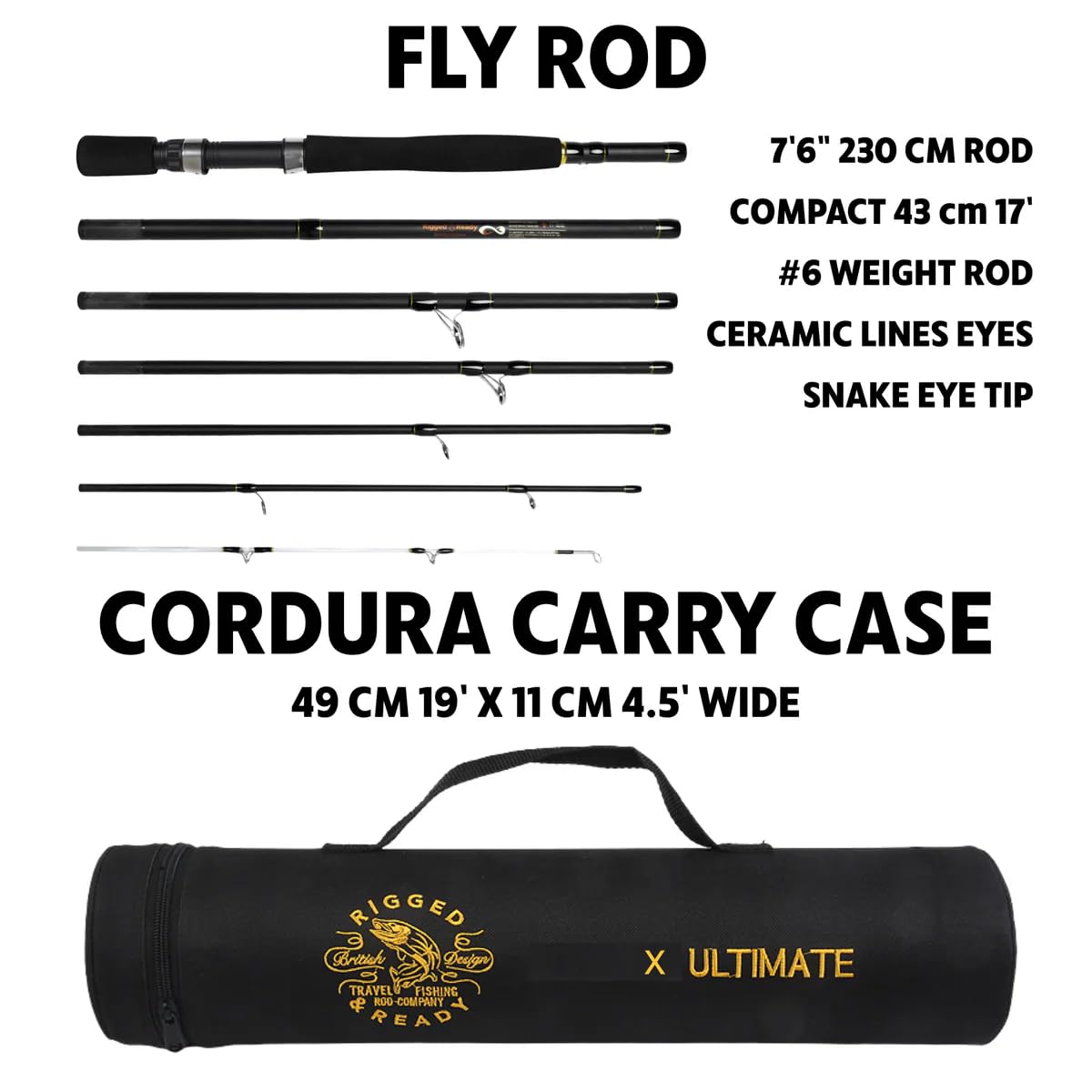 Rigged & Ready X Series Travel Fishing Rods. 6 Super Compact, Multi-Functional, Portable, Spin, Bass, Carp, Lure, Float, Fly Combos + Poles. 4 or 6 Tips & 5 to 25 Techniques Freshwater & Saltwater