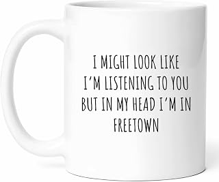 I'm Thinking About Freetown Mug - Leone Coffee Cup - African City Funny Gift From - Coastal Capital Tea Mugs - West Africa Cups - 11 Oz Ceramic Gifts For Residents, Birthday, Him, Her, Christmas, New