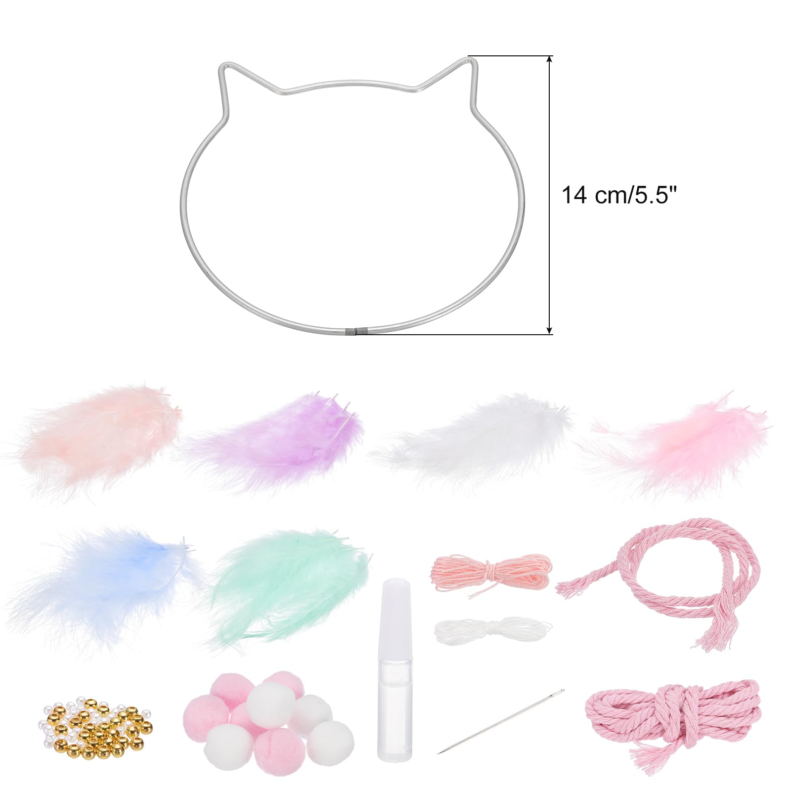 PATIKIL Attrape-Rêves DIY, Kit de Fabrication de Chat Attrape-Rêves Fait à la Main avec Plumes, Pompons et Perles pour Décoration Murale, Artisanat d'Ornement, Rose