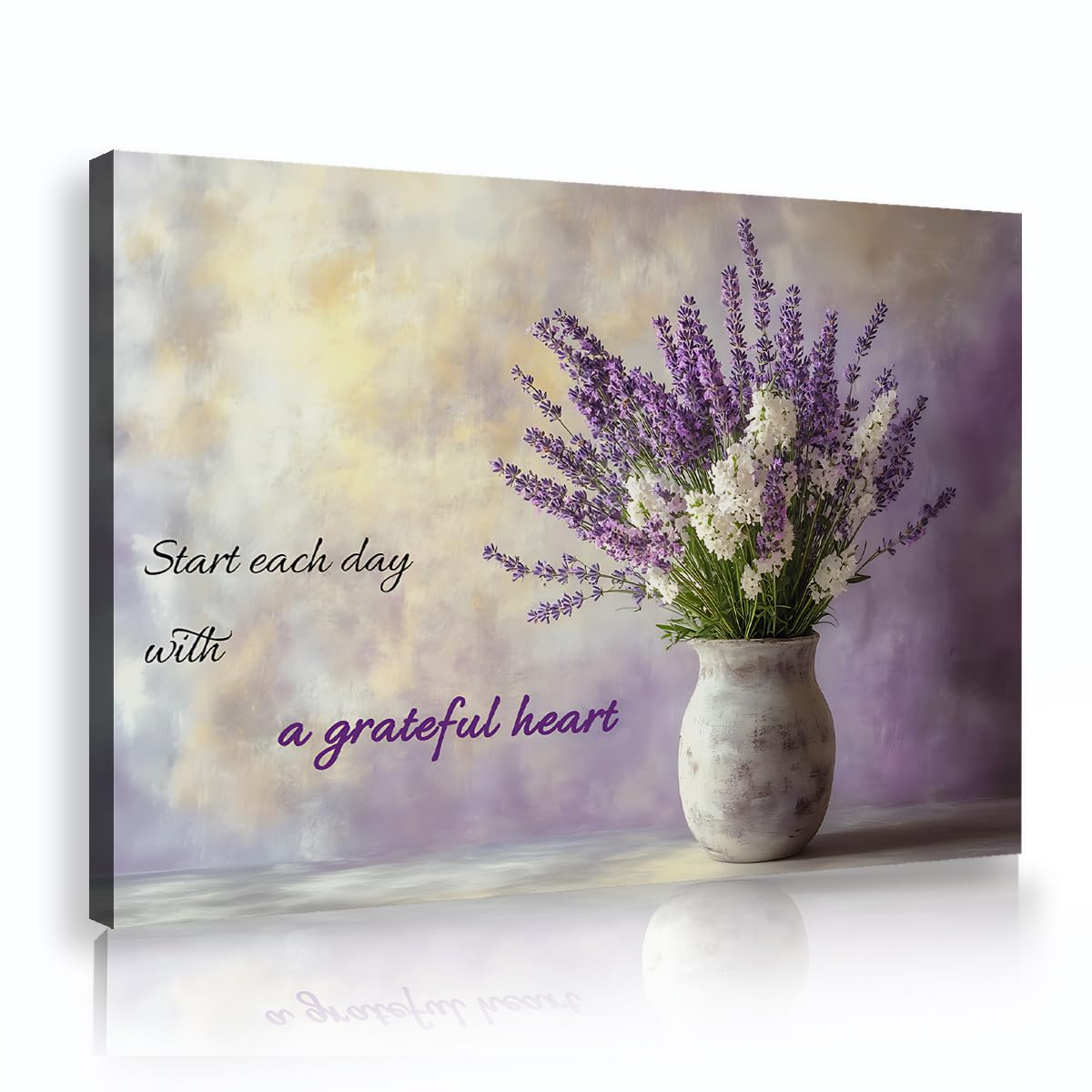 CHERHERART Canvas Wall Art Purple Floral Canvas Print Lavender Flowers in Vase Picture Painting Poster for Living Room Bedroom Ready to Hang 45x70cm Innerframe