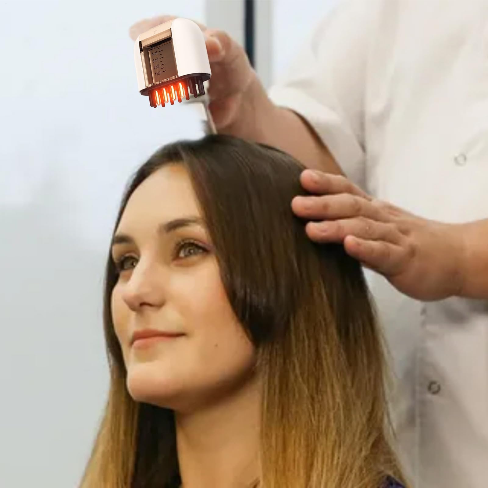 Applicateur d'huile - Peigne à racines, applicateur de peigne | Masseur vibrant étanche, rechargeable à main avec lumière rouge EMS micro-courant | Distributeur d'huile capillaire électrique, brosse