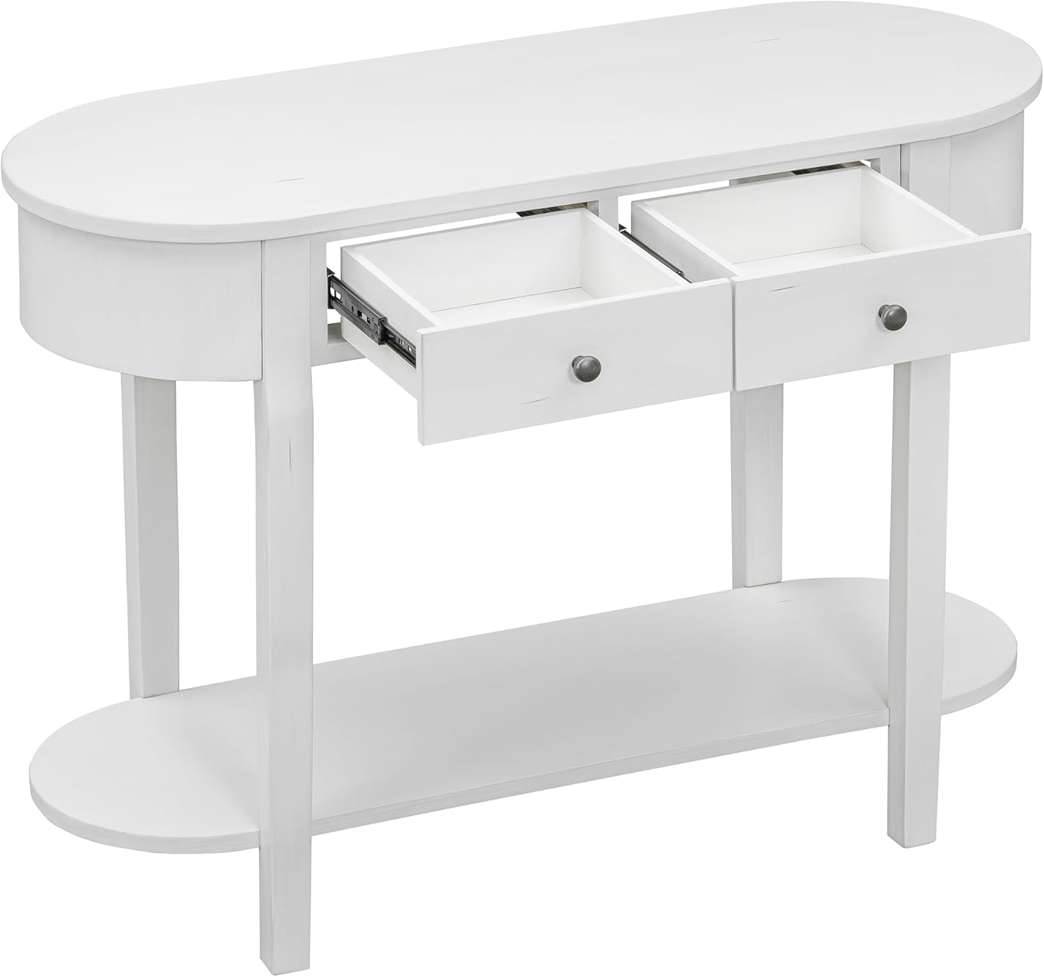 LUMISOL Retro Curved Entryway Table with Drawers, 2 Tier Sofa Table Console Table with Bottom Shelf for Hallway Entrance Living Room, Antique White