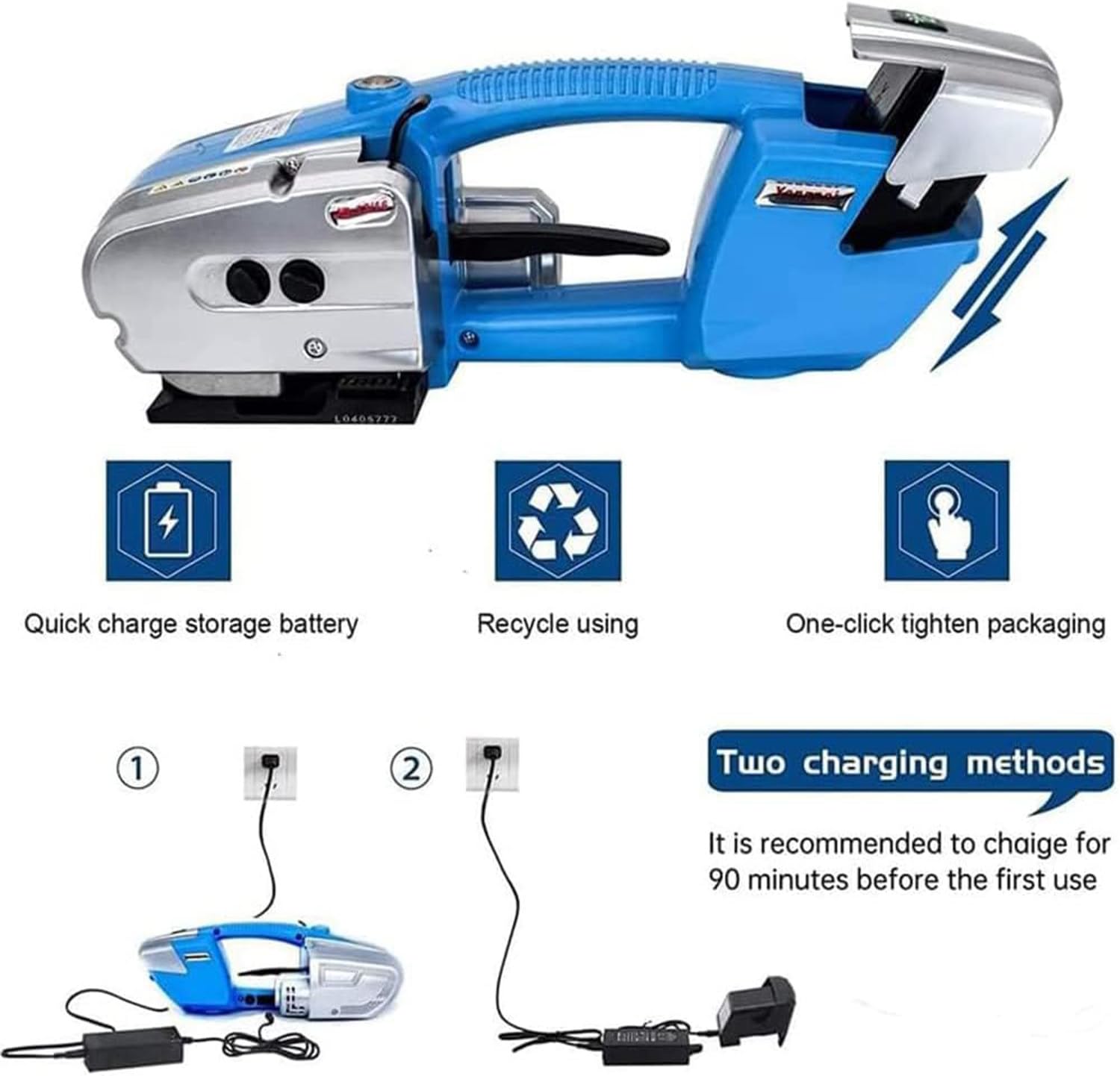 Elektryczna maszyna do spinania, automatyczna spawarka do spinania, regulowana automatyczna bandownica do topienia na gorąco, do pasków PP/PET o szerokości 13-16 mm, zawiera baterię