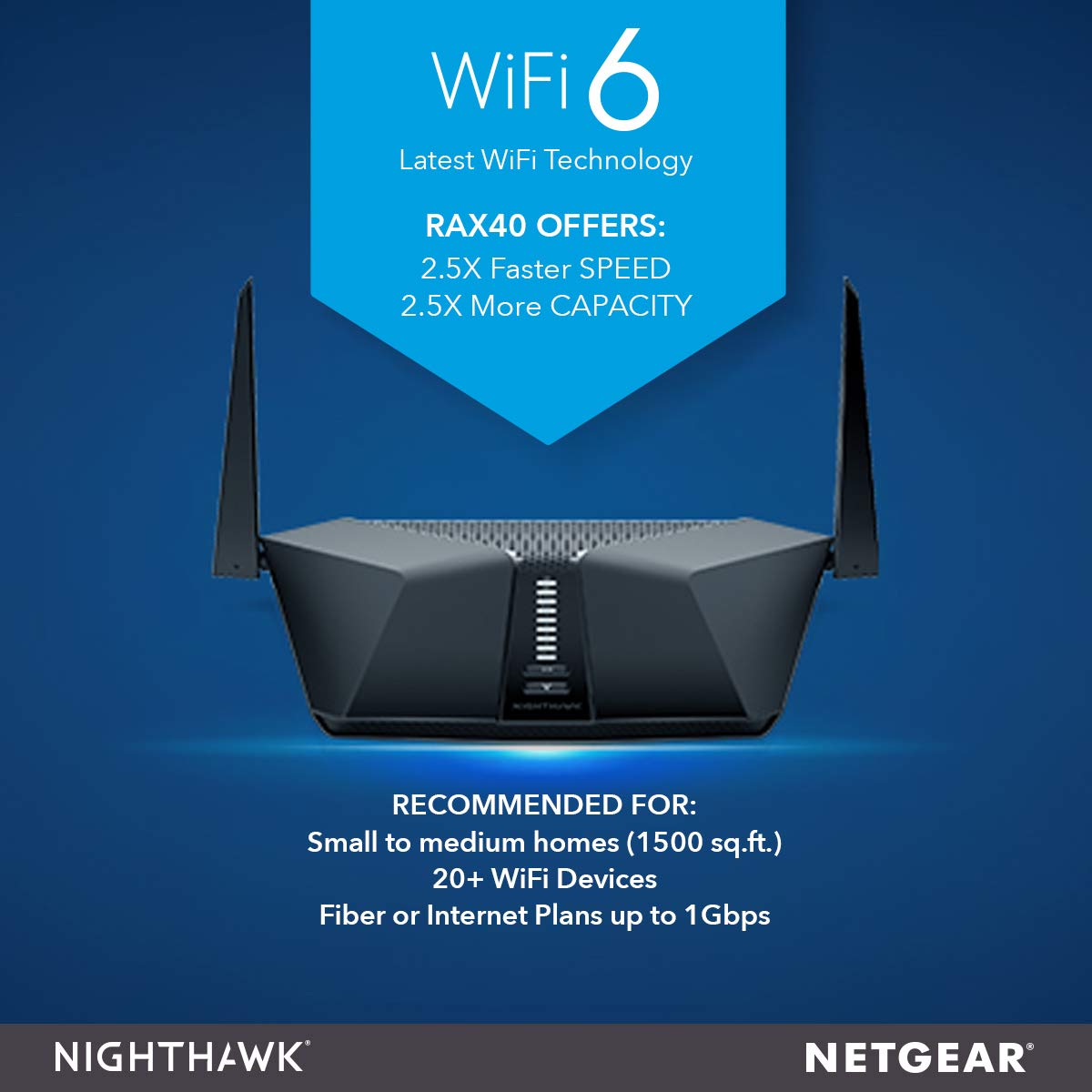 Netgear AX3000 Nighthawk AX4 RouterNew Retail, RAX40-100PESNew Retail Band WiFi 6 4-Stream