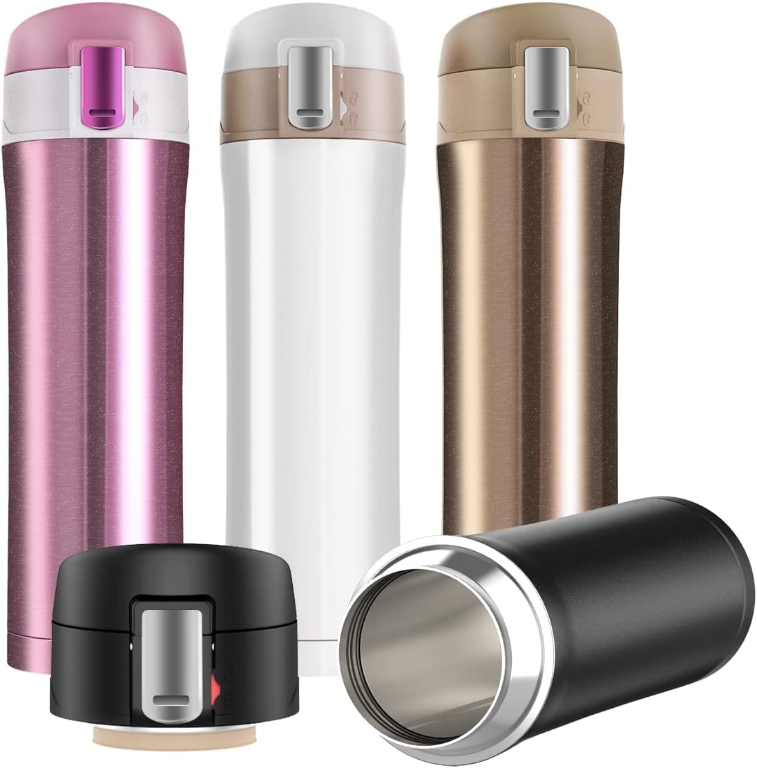 Double Walled Vacuum Flask Thermo, 500ml Stainless Steel Insulated Water Bottle, Flask for Hot and Cold Drinks, Travel Coffee Mug, Sports Water Bottle, Drinks Cup (White)