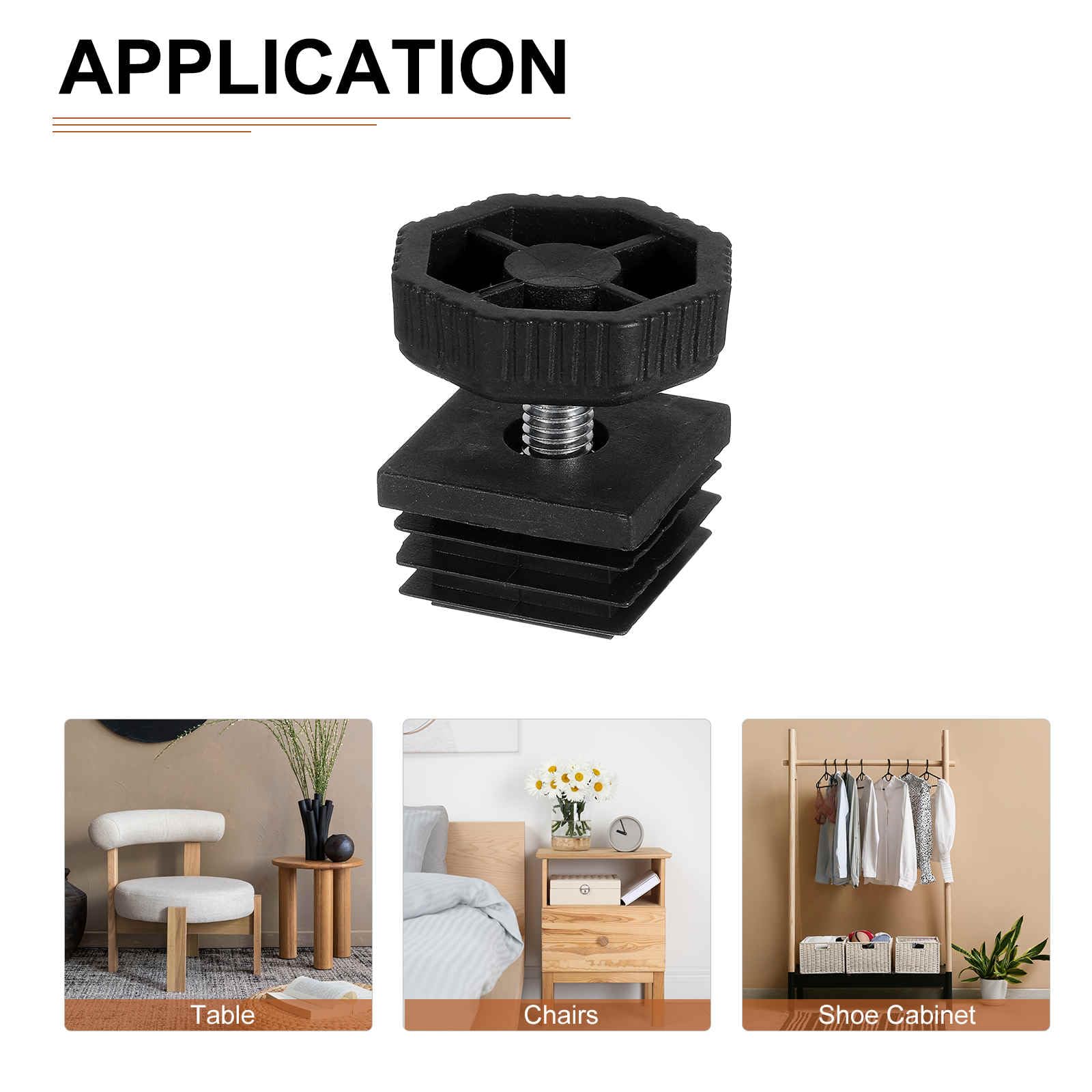 DTGN 30x30mm(LxW) Adjustable Leveling Feet - 8Set - Good for Furniture - Square Insert Kit Furniture Glide - Black - Image 4