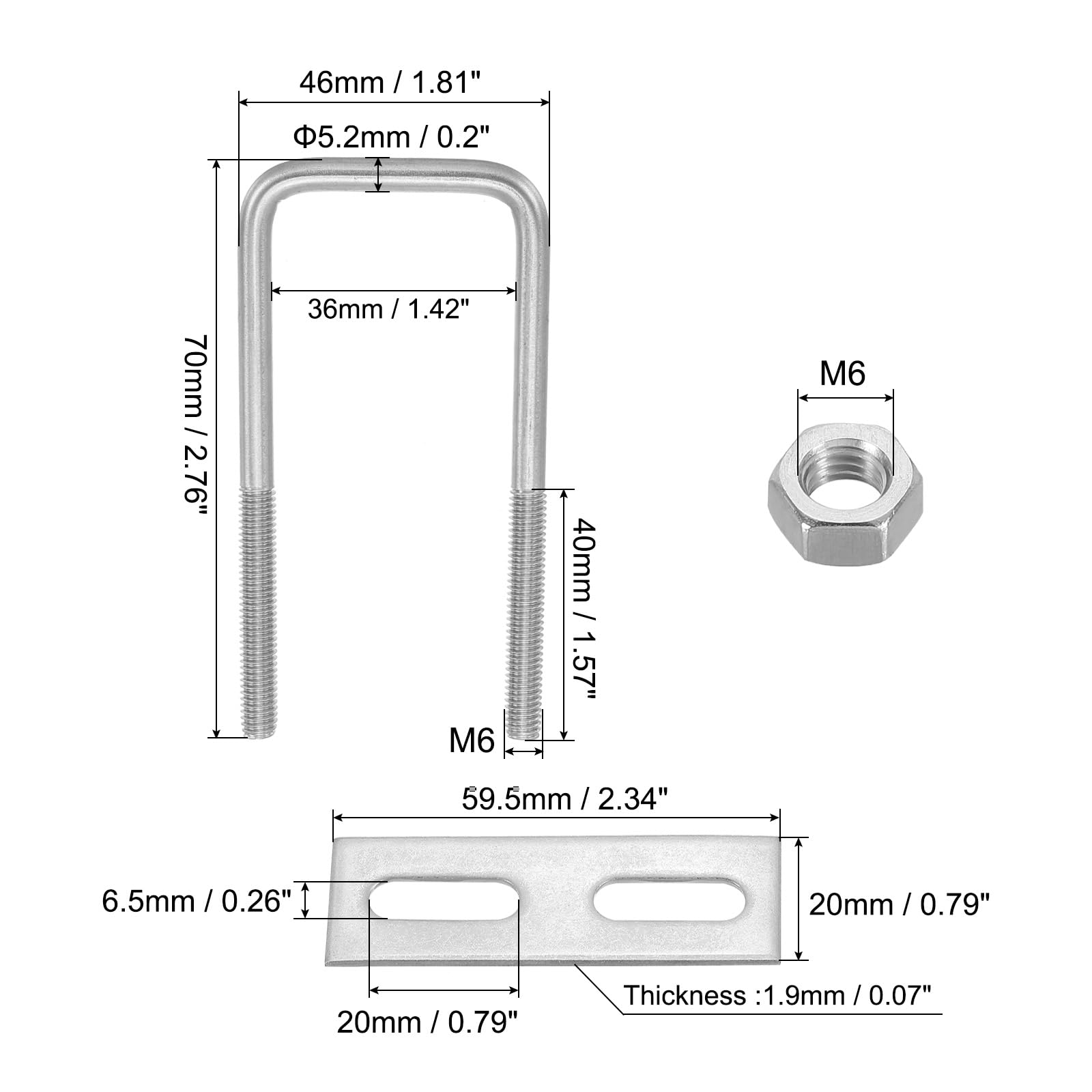 PATIKIL M6x35x70mm Square U-Bolts Kit - Image 2