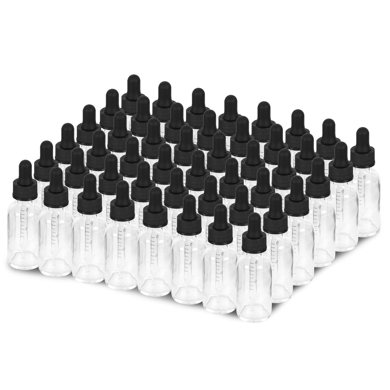 Tropfflasche, 30 ml, 48 Stück, klare Glasflaschen, 30 ml, mit Pipetten, schwarze Kappen für ätherische Öle, Parfüm, auslaufsichere Reiseflaschen für Flüssigkeiten