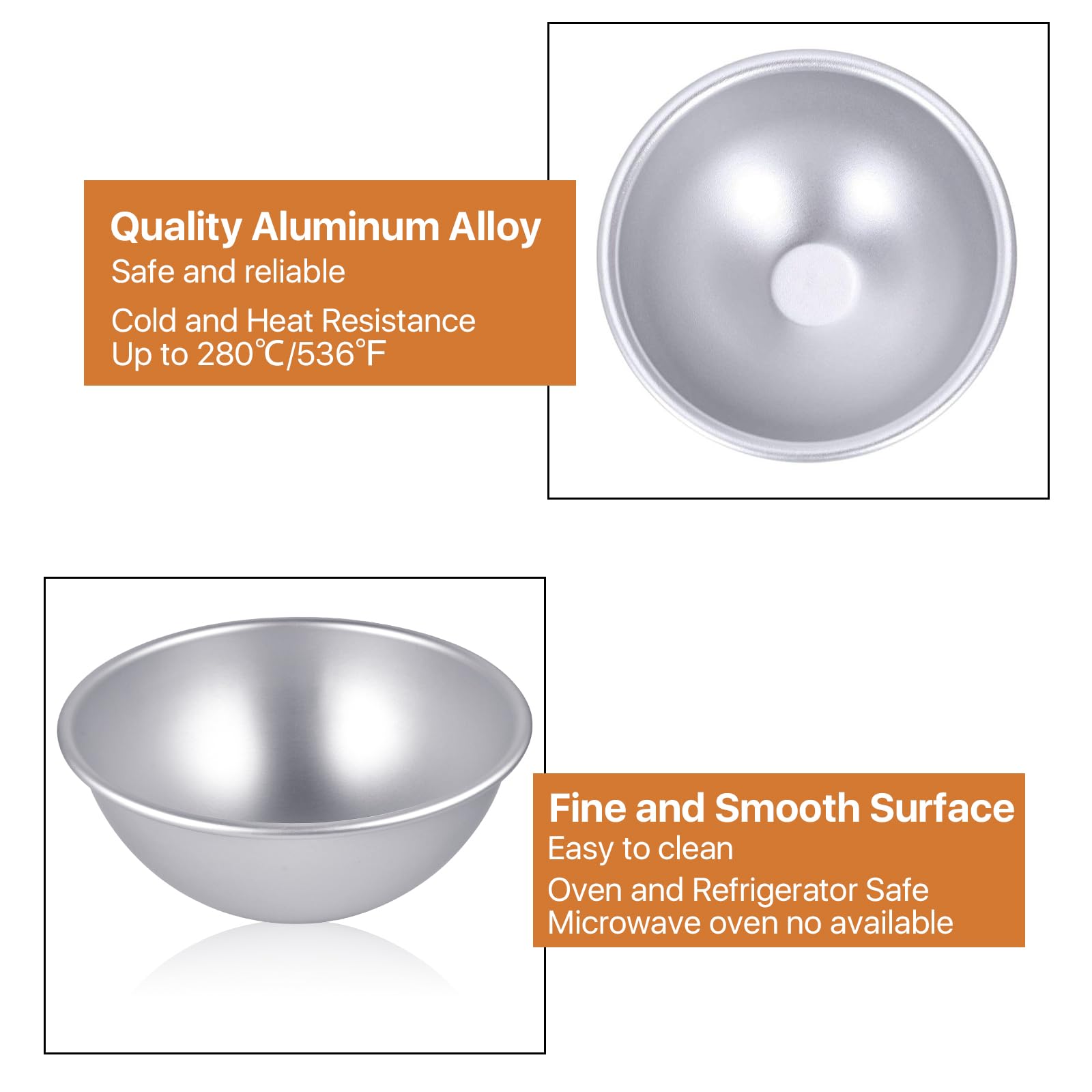 Lot de 2 moules à gâteau hémisphère en aluminium de 20,3 cm, antiadhésifs 3D de forme ronde pour la pâtisserie, moule à gâteau demi-boule sphérique pour anniversaire, mariage, bricolage,