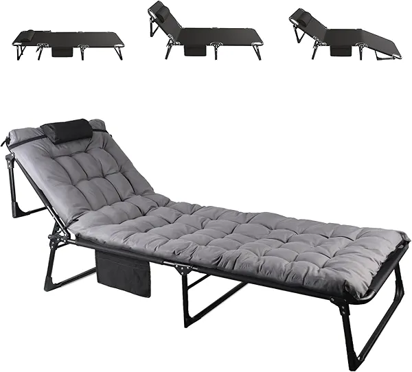 FozsKeylf Folding Camping Cot, Adjustable Camping Cot for Adults, Portable Reclining Lounge Chair with Mattress/Pillow, 1200 D Oxford Camping Cots for Indoor/Outdoor