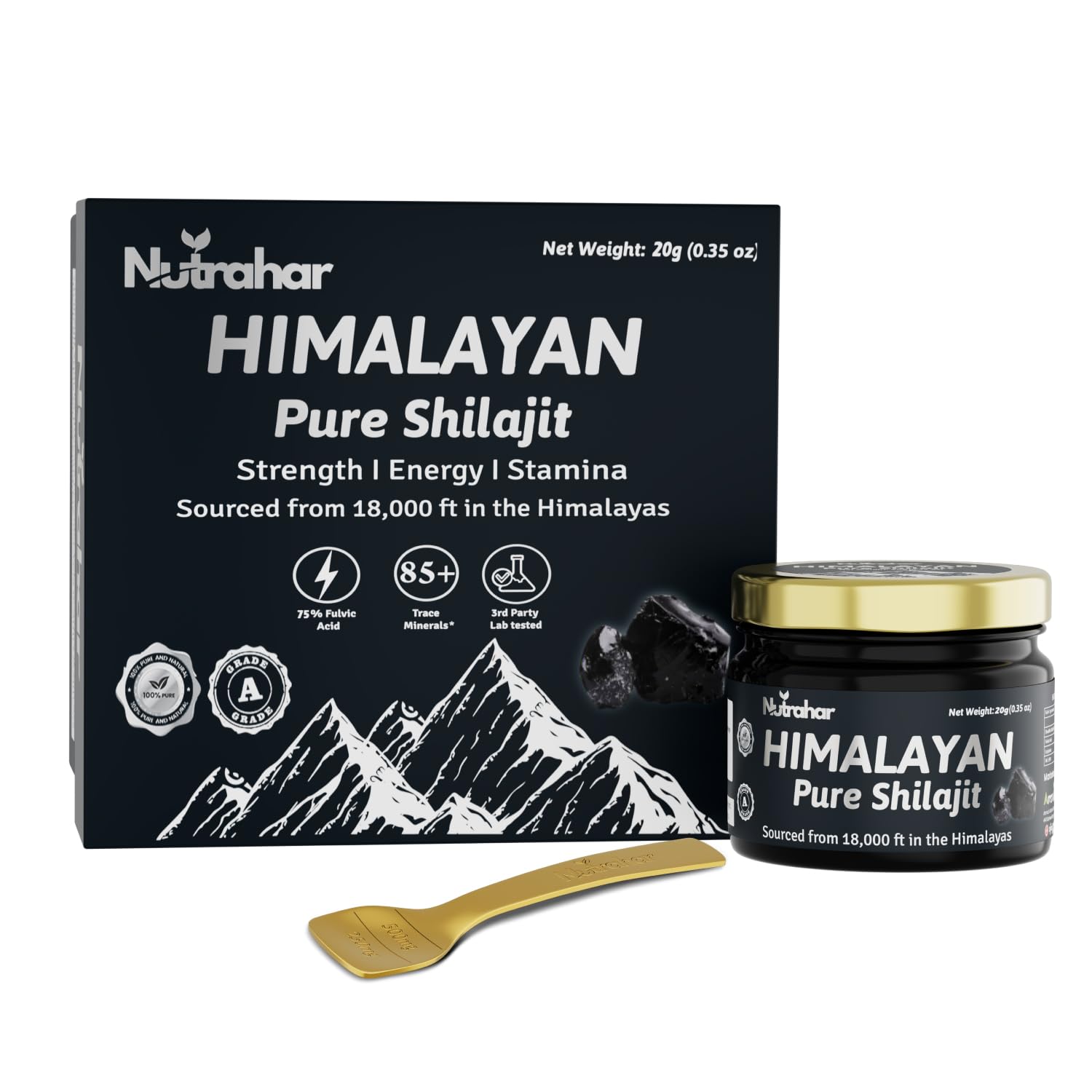 Himalayan Pure Shilajit/Shilajeet Resin 20g | 75% Fulvic Acid and 85+ Trace Minerals Complex | Traditional Ayurvedic Wellness Supplement For Energy, Endurance & Vitality | Lab Tested