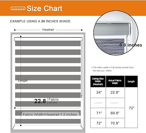 Miniatura 7 de Persilux Persiana enrollable opaca y traslúcida, cebra, 31 pulgadas de ancho x 64 pulgadas de alto, gris oscuro, filtro, privacidad, día, noche,