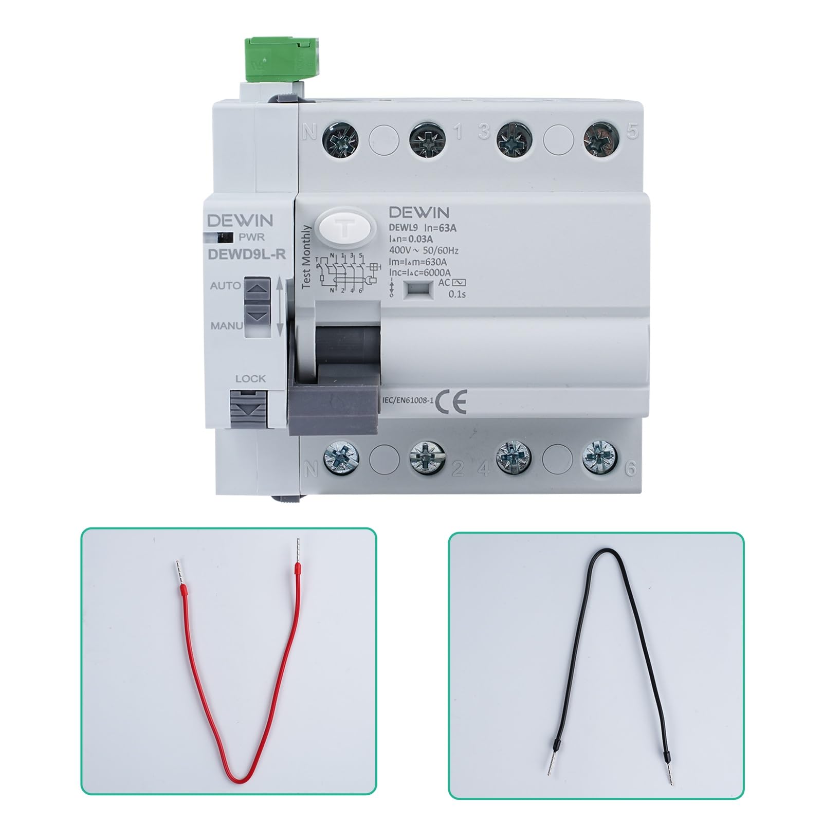 DEWIN FI-Schutzschalter mit Automatische Wiedereinschaltung, DEWD9L-R RCCB Automatisches Wiedereinschaltgerät Leistungsschalter Smart Breaker 4P 63A 30mA AC 400V