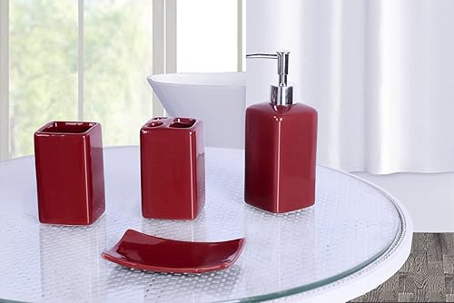 Juego de accesorios para encimera de baño, 4 piezas, cerámica maciza (vino borgoña)