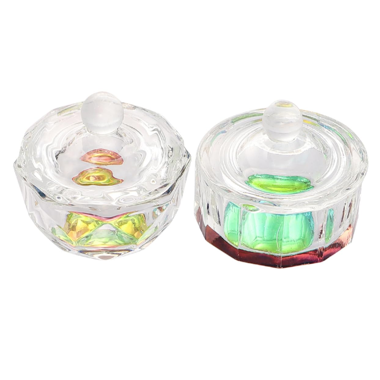 2pcs Octagon Crystal Nail Art Cups Manicure Liquid Powder Glassware Lids
