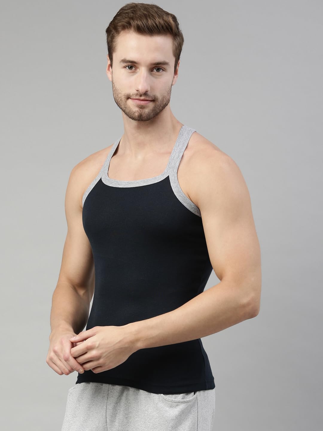 Dixcy Scott Originals Men’s Cut & Sew Color Block Printed On Side Durable & Comfortable 100% Combed Cotton Gym Vest Innerwear (Pack of 3) Colour/Print May be Vary 2