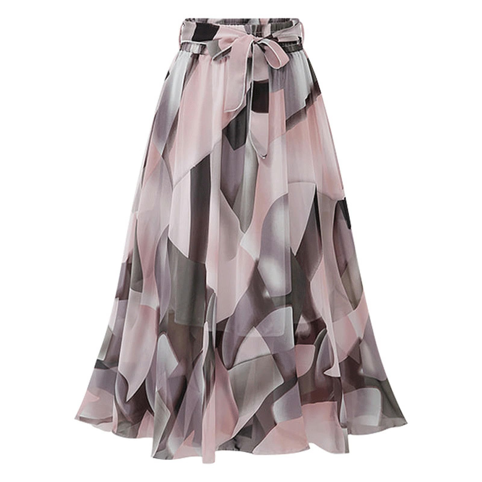 Röcke Frauen In Übergröße Midi Chiffon Rock - Sommer Blumenhoch -Taille Slim A -line -Rock Frauenröcke-rosa-5xl