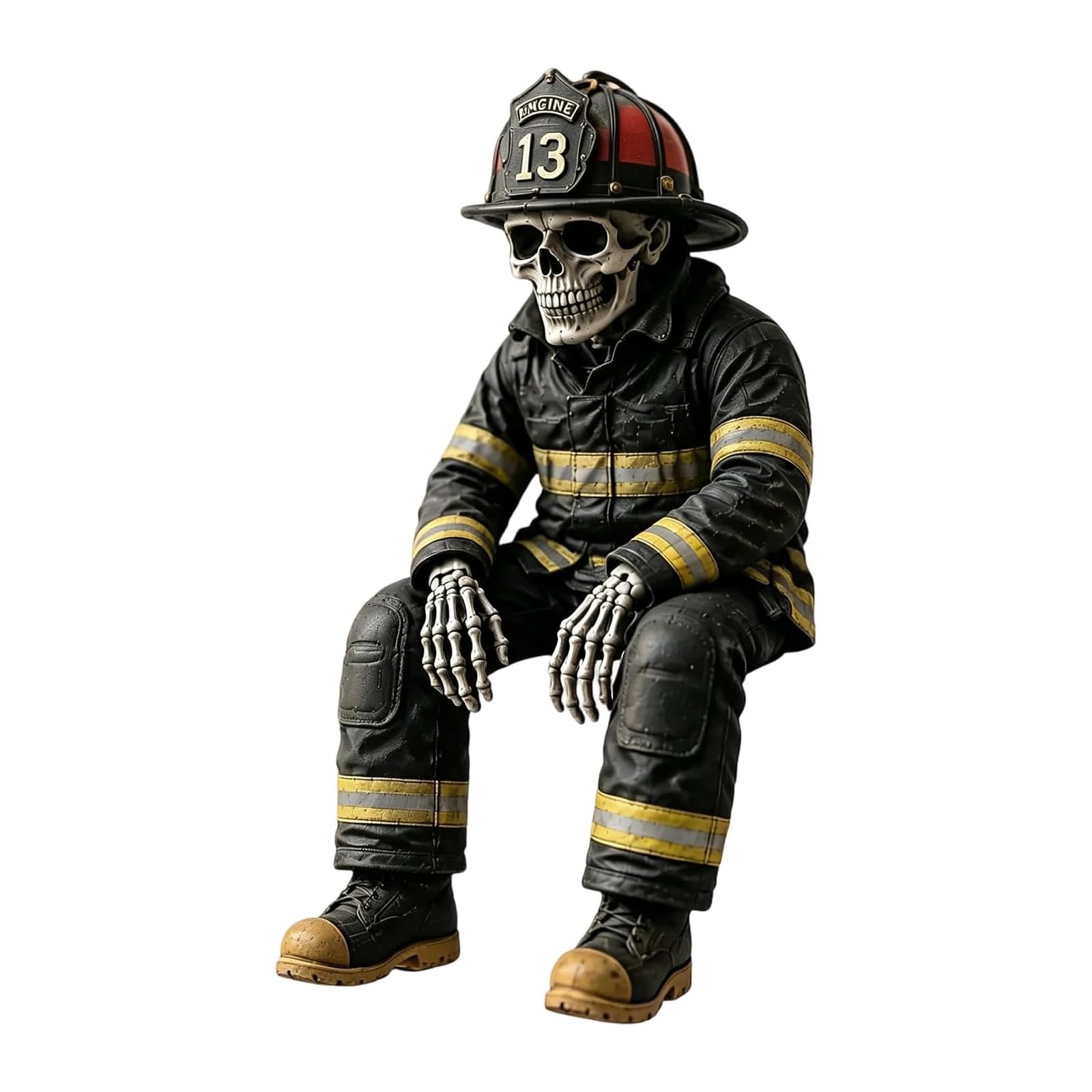 Firefighter Skeleton Figurine Resin Shelf Sitter Decor 15 Cm Display Statue for Bookshelf Desk Tabletop Entryway Table and Display Area Firefighter Shelf Sitter Figurine Resin Skull Decor Desk Statue