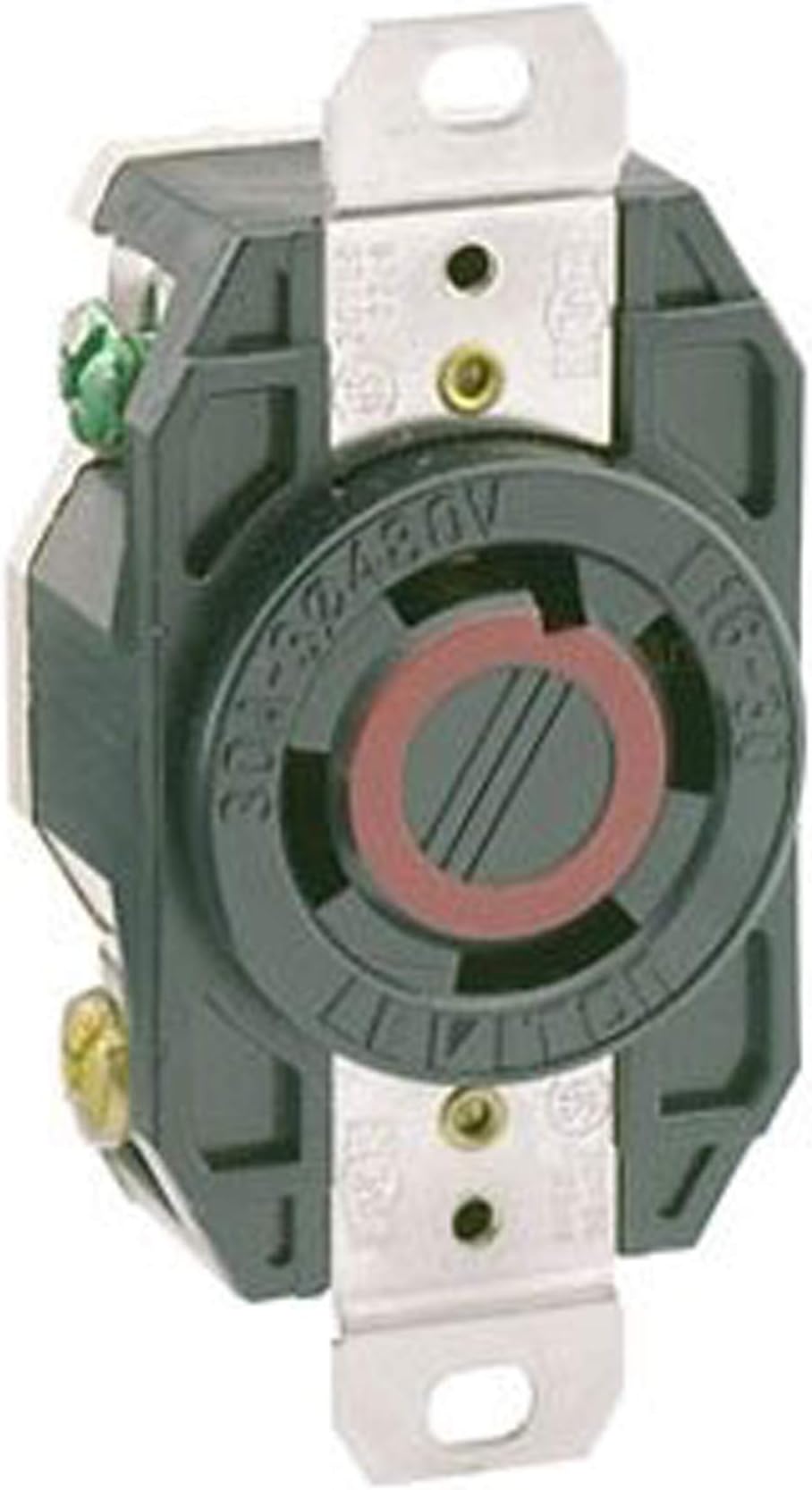 30 Amp, 480 Volt-3PY, Flush Mounting Locking Receptacle, Industrial Grade, Grounding, V-0-MAX, 2730, Black