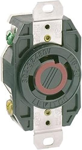 Leviton 30 amperios, 480 voltios-3PY, receptáculo de bloqueo de montaje empotrado, grado industrial, puesta a tierra, V-0-MAX, 2730, negro