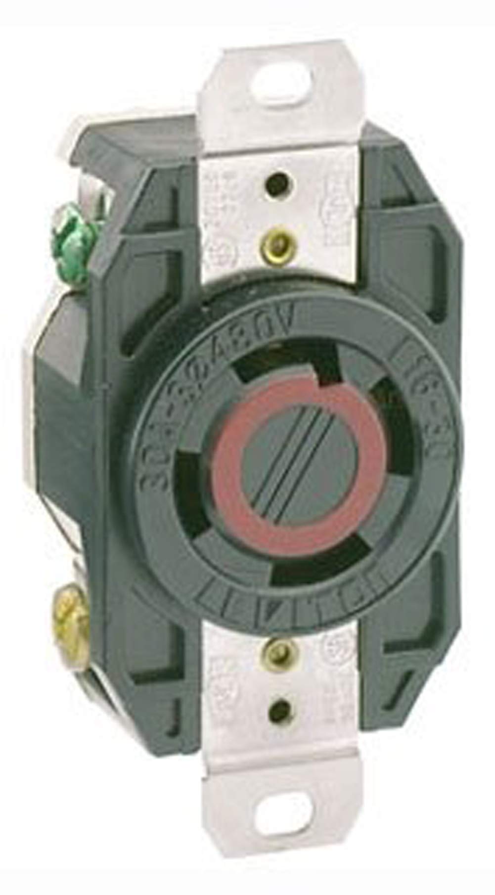 30 Amp, 480 Volt-3PY, Flush Mounting Locking Receptacle, Industrial Grade, Grounding, V-0-MAX, 2730, Black