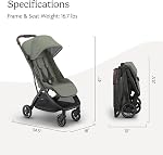 UPPAbaby Minu V3 Travel Stroller - Lightweight + Compact Design - One-Hand Fold + Unfold - from Birth + Overhead Compatible - Evelyn (Meadow Green/Carbon Frame/Chestnut Leather)