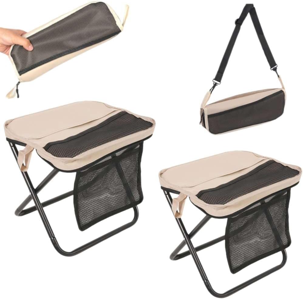 2 Pack Portable Folding Stools, Collapsible Backpack Stool with 3 Storage Pouches, Camping Chair Outdoor Seats Foot Rest, Ultralight for Hiking, Fishing, Camping, Festivals, Large 13"x10.62"x12.2"