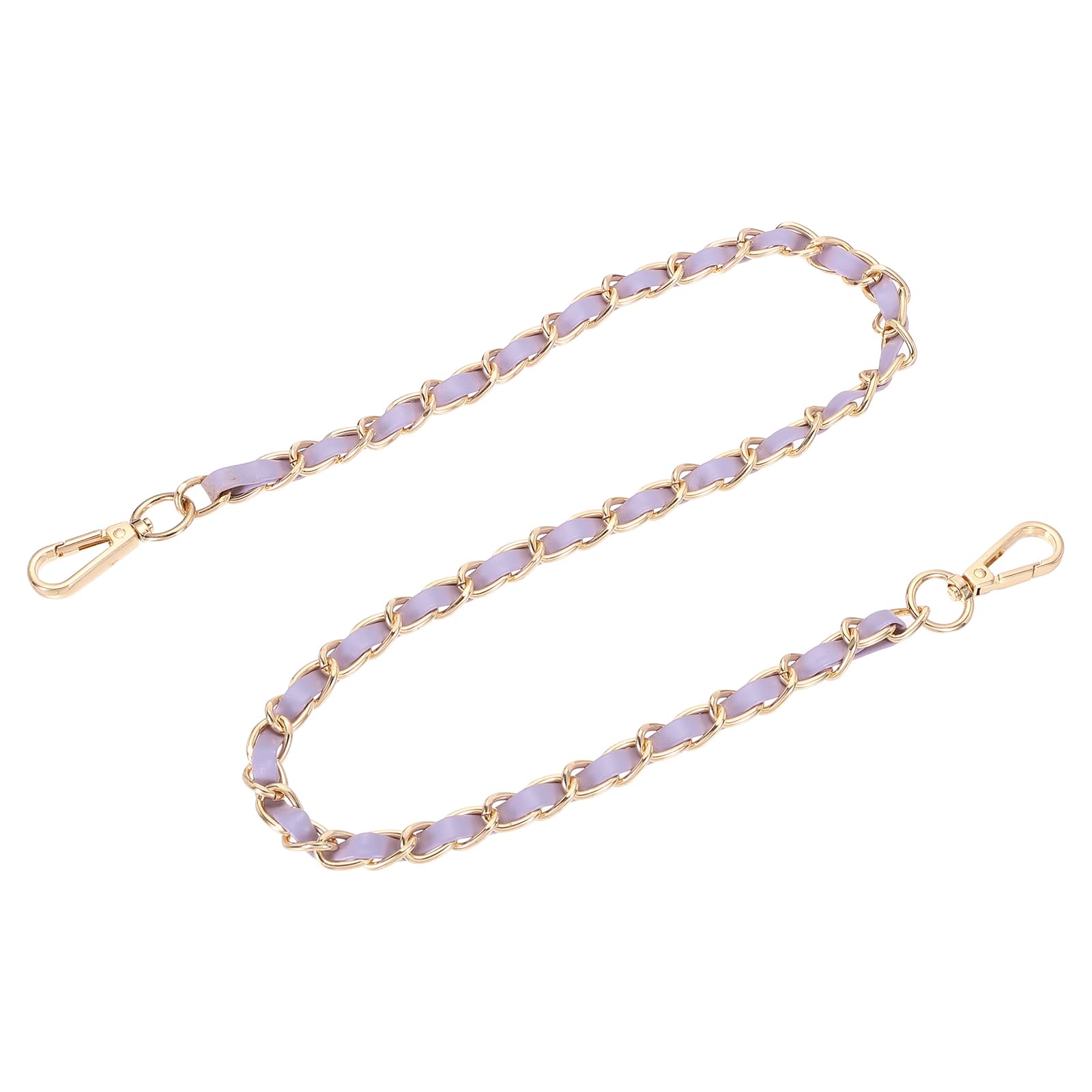 sourcing map Purse Chain Strap, 32 Inch Leather Iron Flat Chain Handbag Chains Purse Straps with Buckles for Shoulder and Cross Body Bags (Purple Strap + Gold Chain)