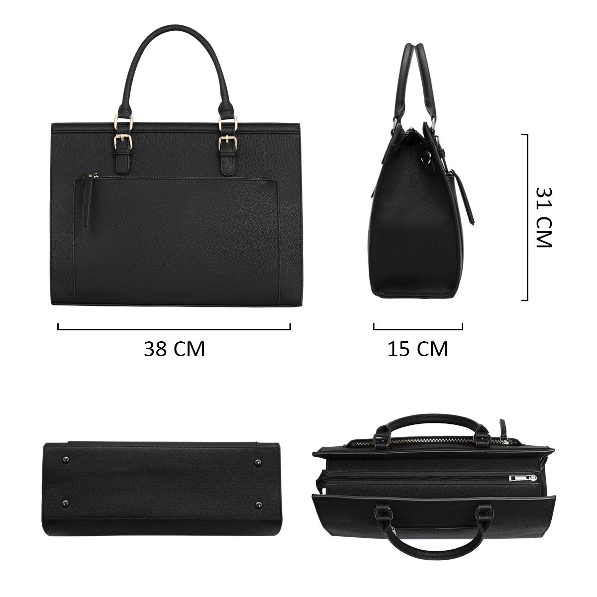 CRAZYCHIC - Damska Torebka na Zakupy Duża - Aktówka Pracy Biurowa Skórzana PU - Shopper Tote Bag - Torba na Ramię - Torby z Uchwytem - Tornister Szkolny - Czarny
