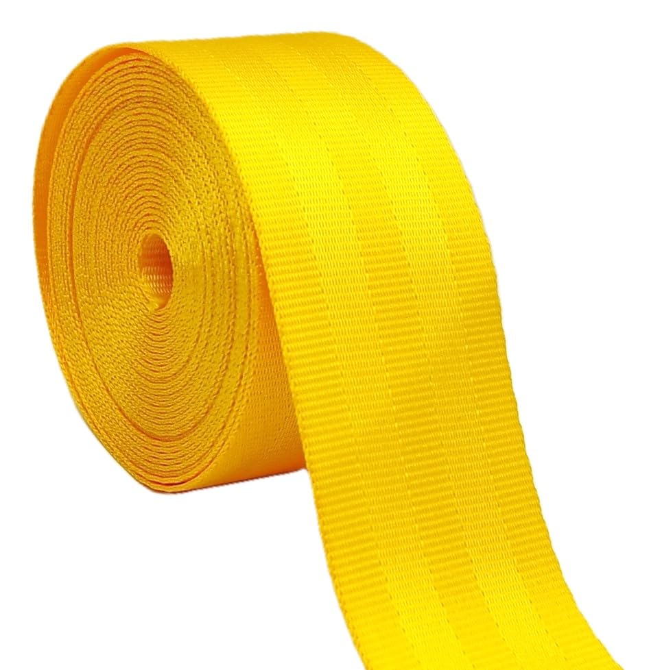 10 metros 48 mm correa de poliéster estilo cinturón de seguridad para bolsas equipajes de mano con espalda maletas, sujetadores colchón silla canoa banco kayak pesca jardín 5 paneles amarillo botón