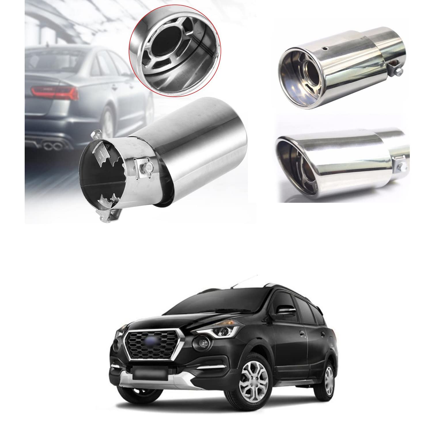 Silencer Tip Exhaust Pipe Car Stainless Steel Rear Muffler Tip Tail Muffler Tip Pipe Adjustable Car Decoration Exhaust Tip Tailpipe Compatible with S-C-Ross New-image-14