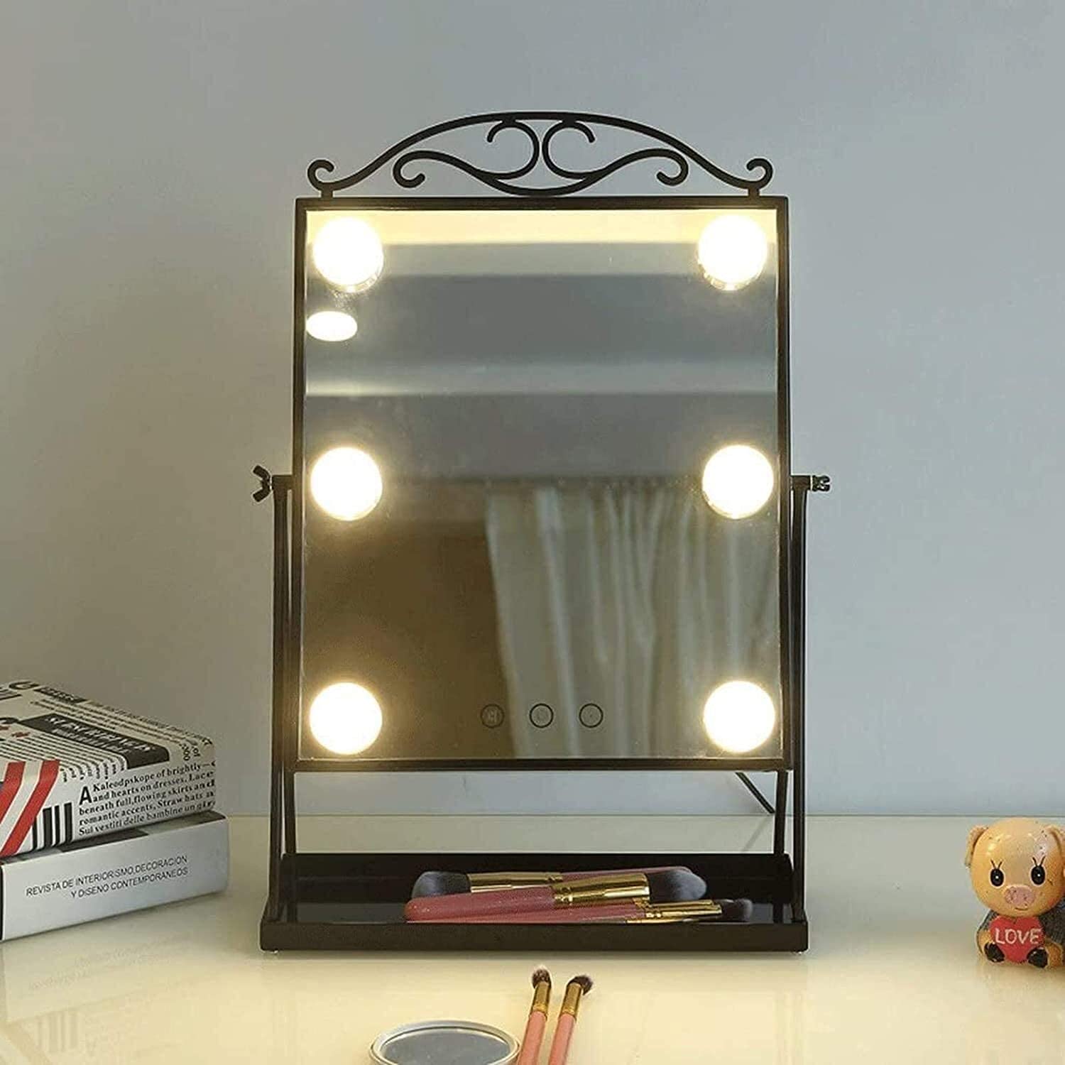 Specchio per trucco Specchio per trucco Specchio illuminato Luce di riempimento intelligente a tre colori Lampadina per dormitorio per studenti Illuminata Luce per trucco di bellezza Luce di riempimen
